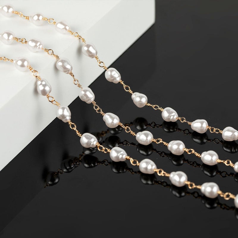 YOUBEIYEE 13 Feet Imitation Pearl Bead Chain Bulk KC Gold Plated Brass Jewelry Chain for Jewelry Making Necklace Bracelet DIY Handmade Craft Chain Roll - Image 5